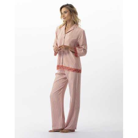 Striped buttoned pyjamas in 100% viscose BIRKIN 706 dragee | Lingerie le Chat