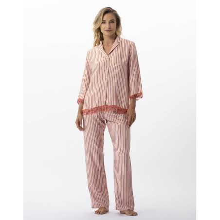 Pyjama boutonné rayé en 100% viscose BIRKIN 706 dragée  | Lingerie le Chat