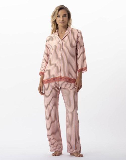 Pyjama boutonné rayé en 100% viscose BIRKIN 706 dragée  | Lingerie le Chat