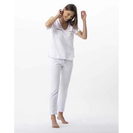 Pyjama en coton élasthanne MAJORQUE 702 blanc doré  | Lingerie le Chat