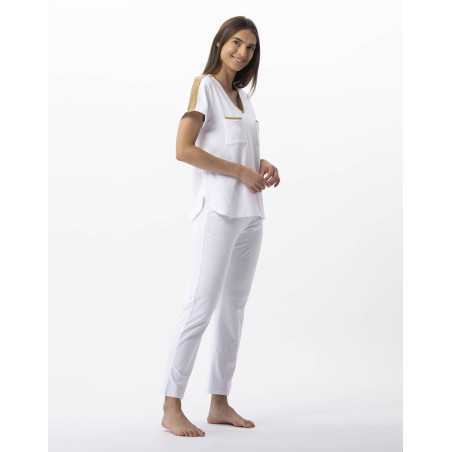 Pyjama en coton élasthanne MAJORQUE 702 blanc doré  | Lingerie le Chat