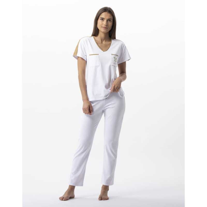 Pyjama en coton élasthanne MAJORQUE 702 blanc doré  | Lingerie le Chat