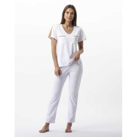 Cotton elastane pyjamas MAJORQUE 702 golden white | Lingerie le Chat