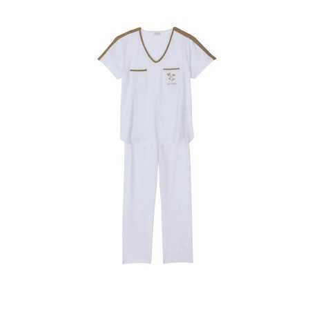 Pyjama en coton élasthanne MAJORQUE 702 blanc doré  | Lingerie le Chat