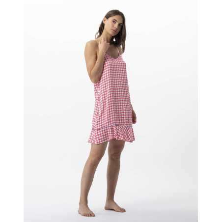 Houndstooth Check nightie in 100% viscose COCOTTE 703 strawberry