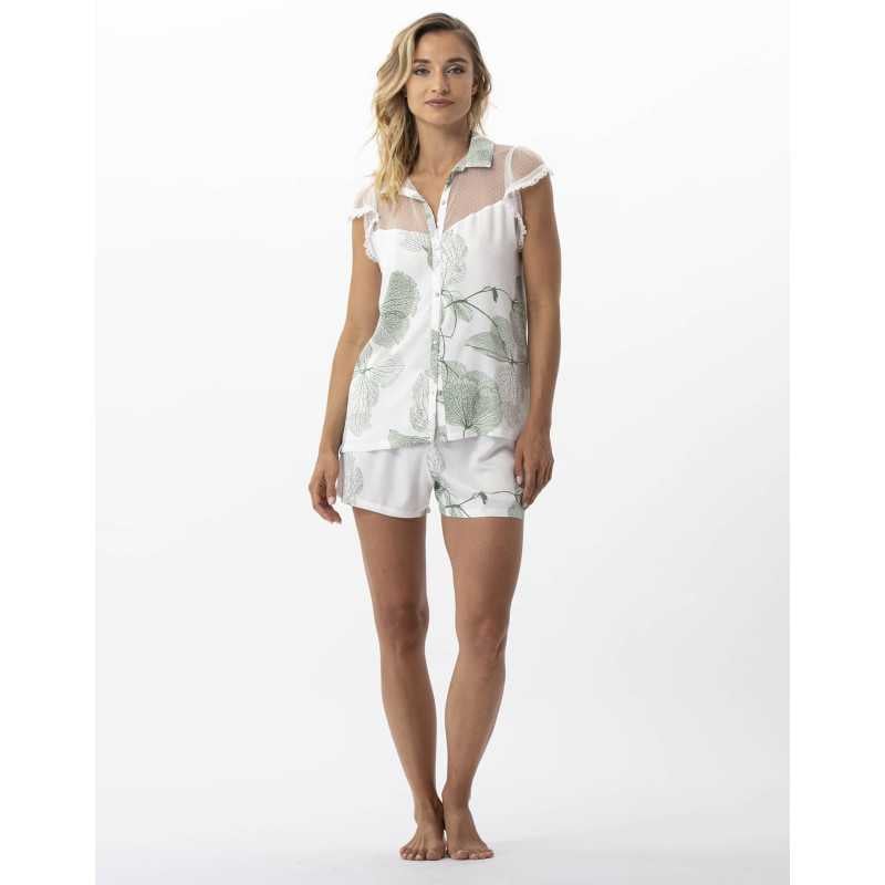 Short pyjamas with plant pattern in 100% viscose GINKGO 700 khaki