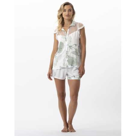 Pyjama short motif végétal en 100% viscose GINKGO 700 kaki  | Lingerie le Chat