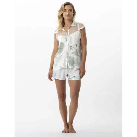 Short pyjamas with plant pattern in 100% viscose GINKGO 700 khaki