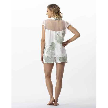 Pyjama short motif végétal en 100% viscose GINKGO 700 kaki