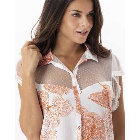 Short pyjamas with plant pattern in 100% viscose GINKGO 700 tangerine | Lingerie le Chat