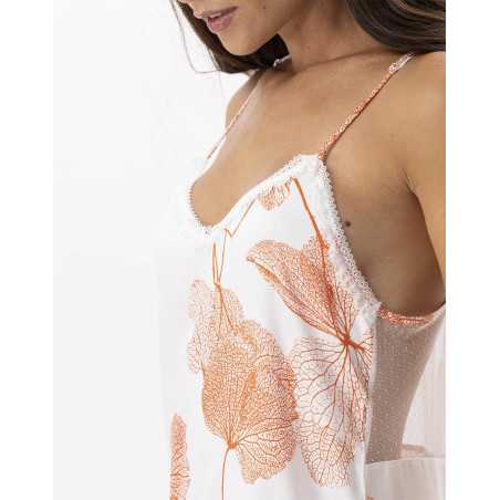 Nightie with plant pattern in 100% viscose GINKGO 703 tangerine