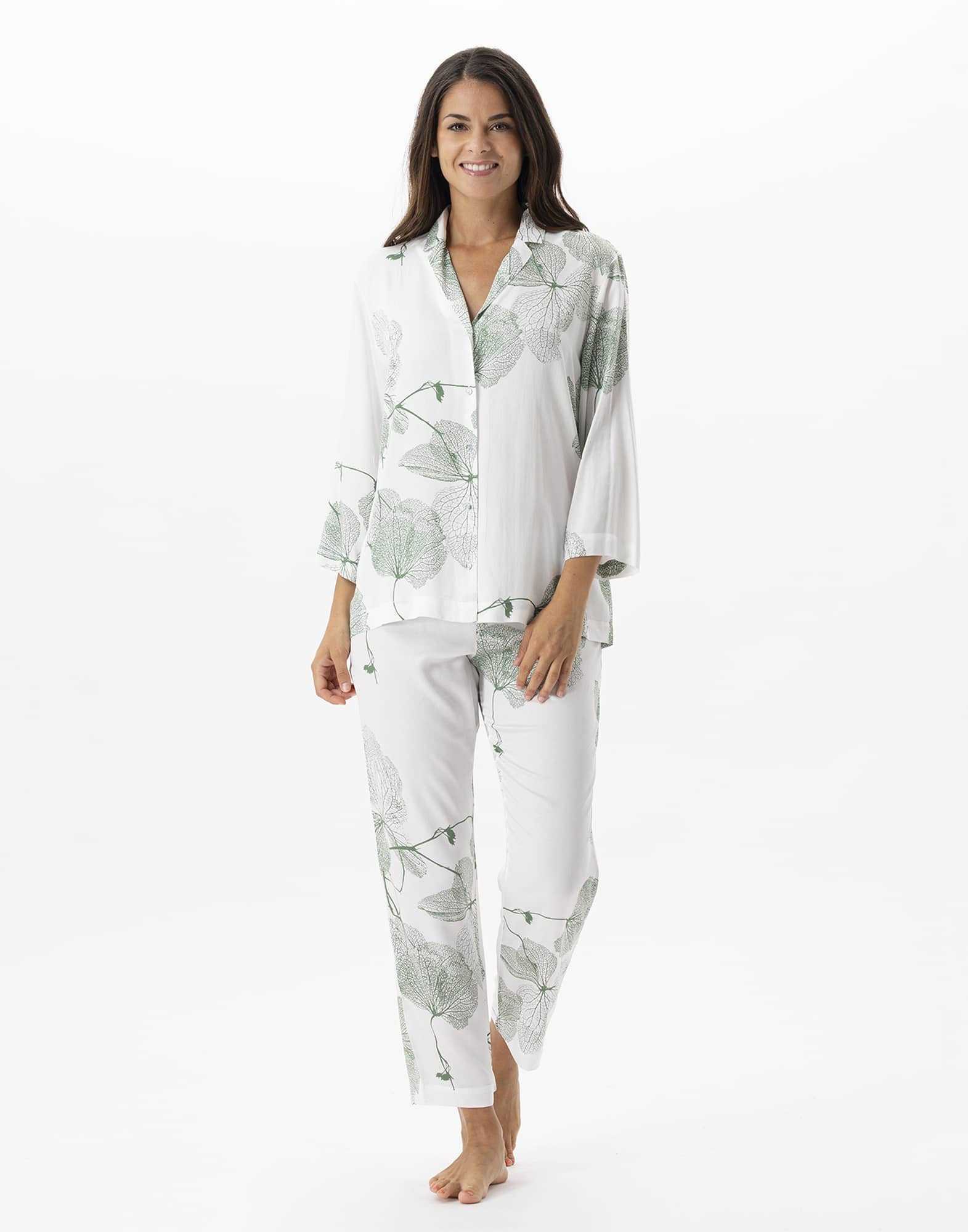 Buttoned pyjamas with plant...
