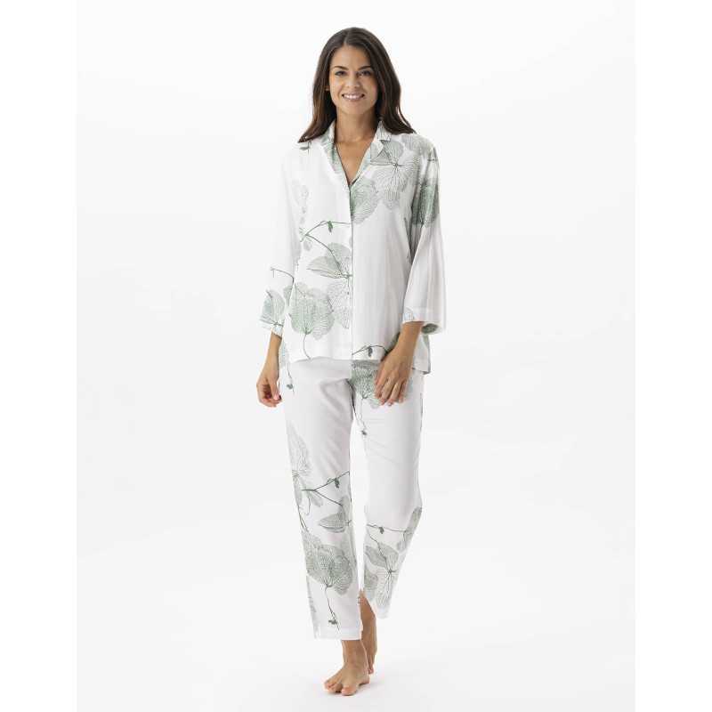 Buttoned pyjamas with plant pattern in 100% viscose GINKGO 706 khaki