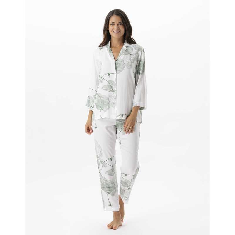 Pyjama boutonné motif végétal en 100% viscose GINKGO 706 kaki