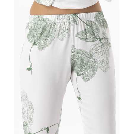 Pyjama boutonné motif végétal en 100% viscose GINKGO 706 kaki