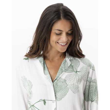 Buttoned pyjamas with plant pattern in 100% viscose GINKGO 706 khaki