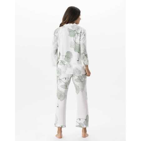 Buttoned pyjamas with plant pattern in 100% viscose GINKGO 706 khaki