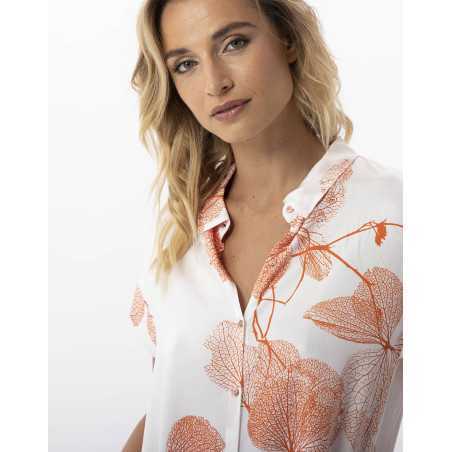 Shirt with plant pattern in 100% viscose GINKGO 705 tangerine | Lingerie le Chat