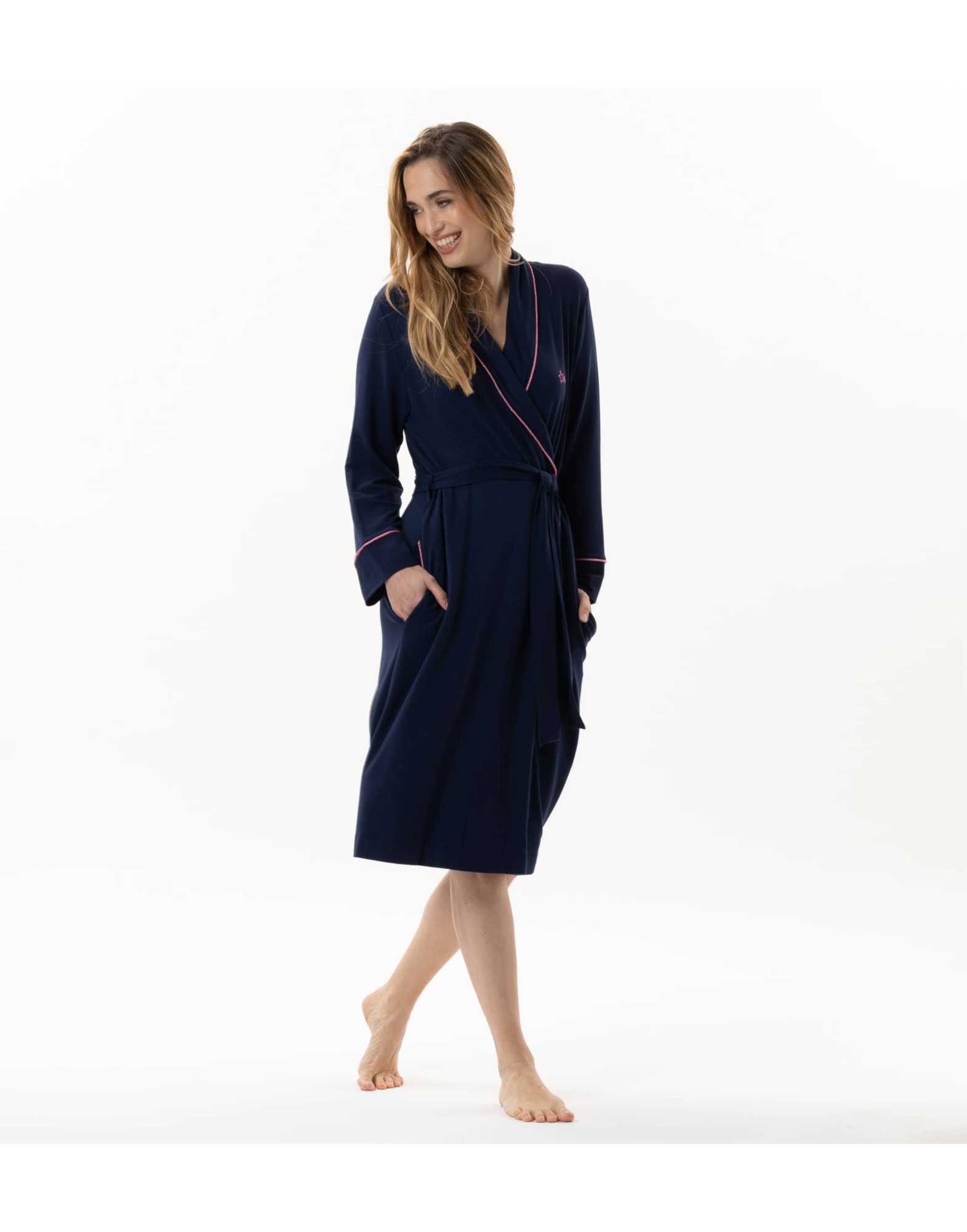 Fleece dressing gown YOGA 760 navy | Lingerie le Chat