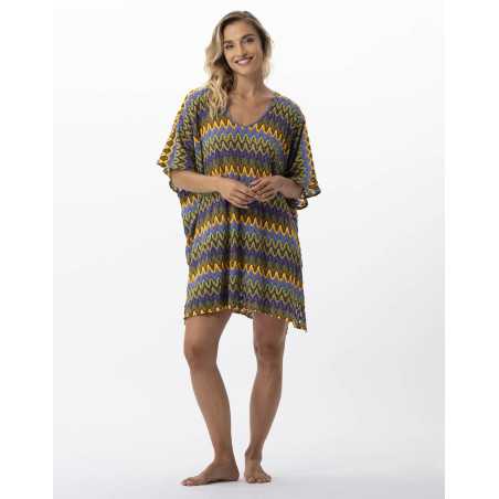 Kaftan en maille ajourée BAHIA 740 bleu multico   | Lingerie le Chat