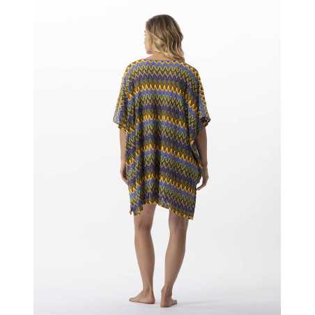 Kaftan en maille ajourée BAHIA 740 bleu multico  | Lingerie le Chat