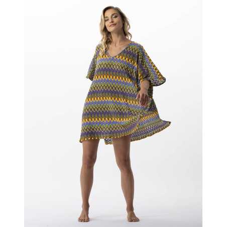 Kaftan en maille ajourée BAHIA 740 bleu multico   | Lingerie le Chat