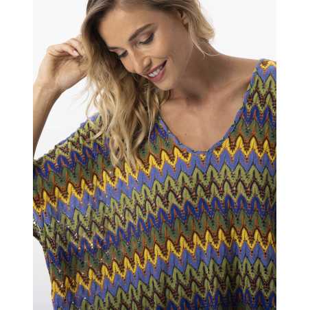 Mesh knit kaftan BAHIA 740 multicoloured blue  | Lingerie le Chat