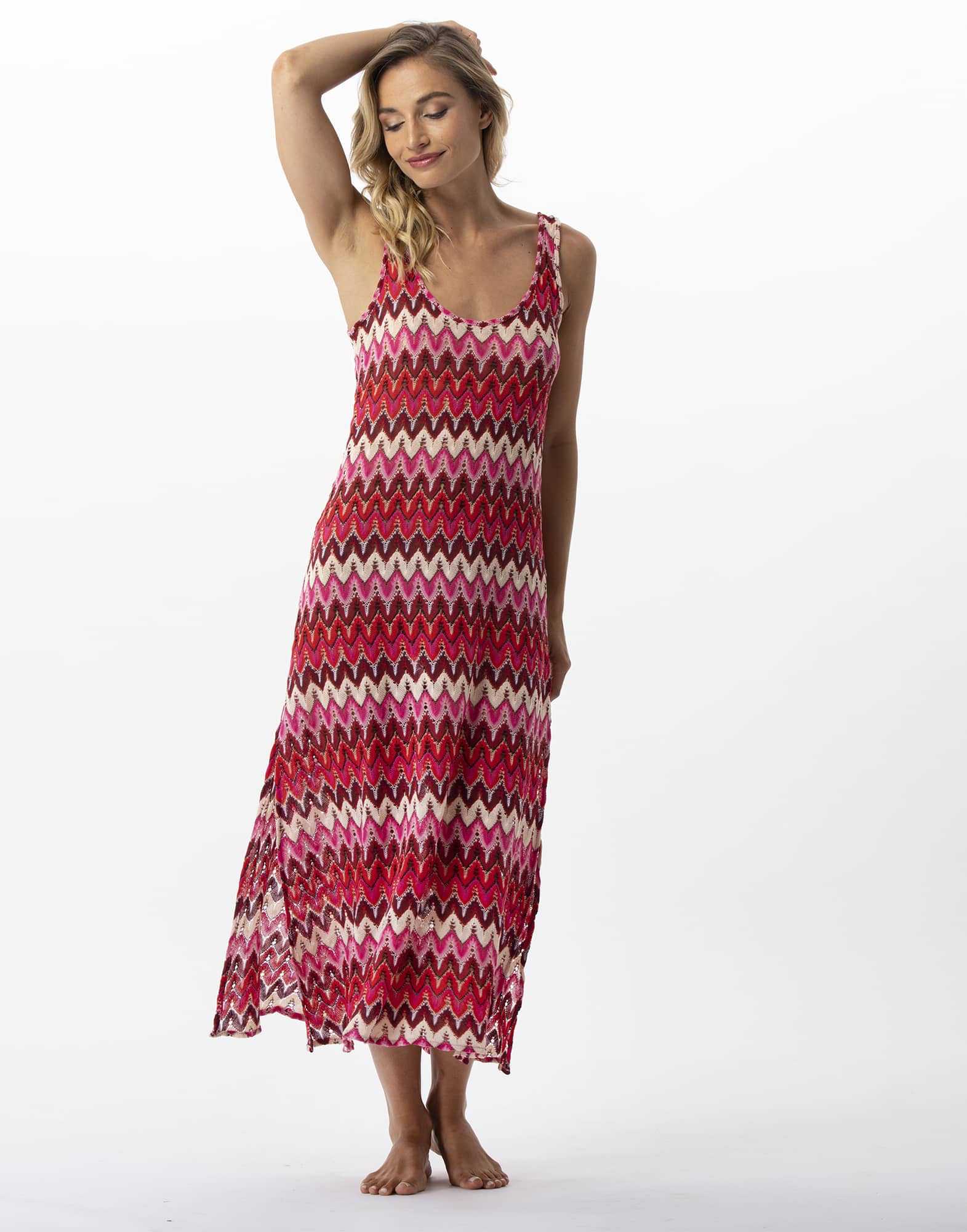 Long mesh knit dress BAHIA 741 multico pink | Lingerie le Chat