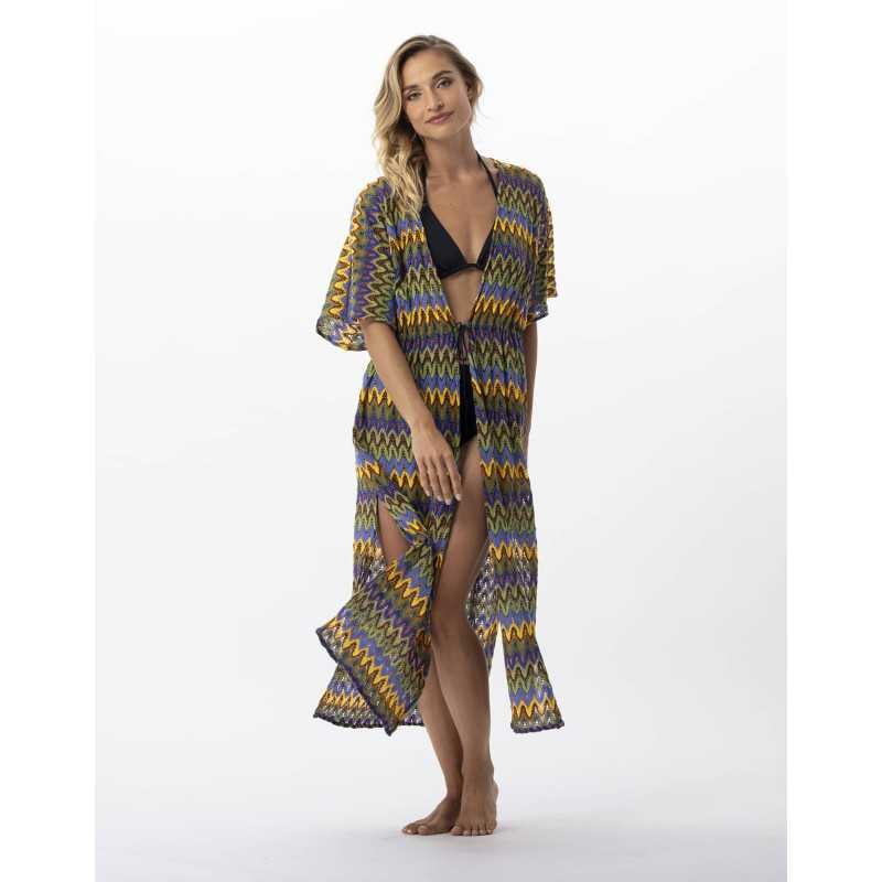 Long mesh knit kimono BAHIA 770 multicoloured blue  | Lingerie le Chat