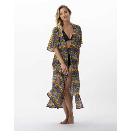 Long mesh knit kimono BAHIA 770 multicoloured blue  | Lingerie le Chat