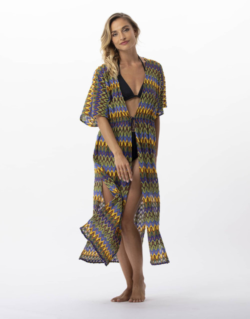 Long mesh knit kimono BAHIA 770 multicoloured blue  | Lingerie le Chat