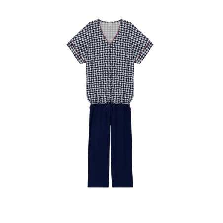 Houndstooth print 7/8° pyjamas in viscose elastane ROSIE 702 indigo | Lingerie le Chat