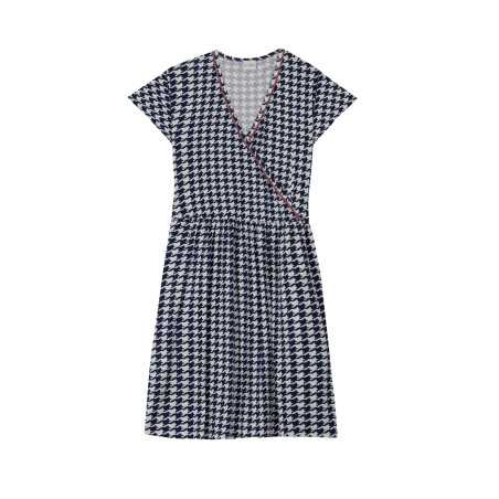 Houndstooth print dress in viscose elastane ROSIE 740 indigo | Lingerie le Chat