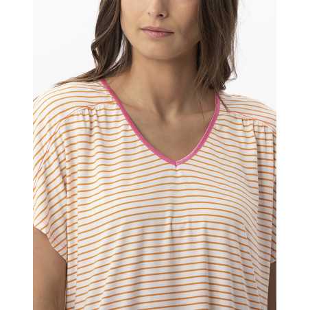 Striped nightshirt in cotton and modal FRUTTI 701 tangerine | Lingerie le Chat