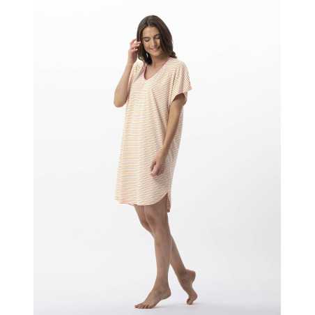 Striped nightshirt in cotton and modal FRUTTI 701 tangerine | Lingerie le Chat