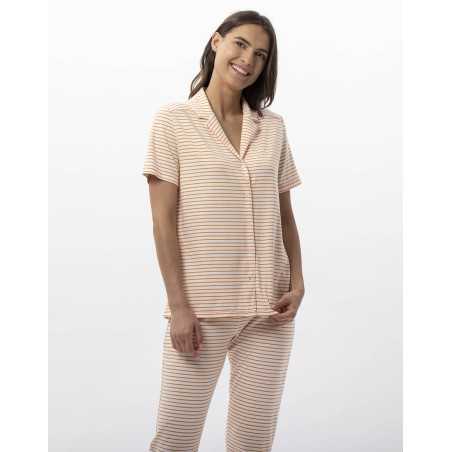 Pyjama boutonné rayé en coton et modal FRUTTI 706 mandarine  | Lingerie le Chat