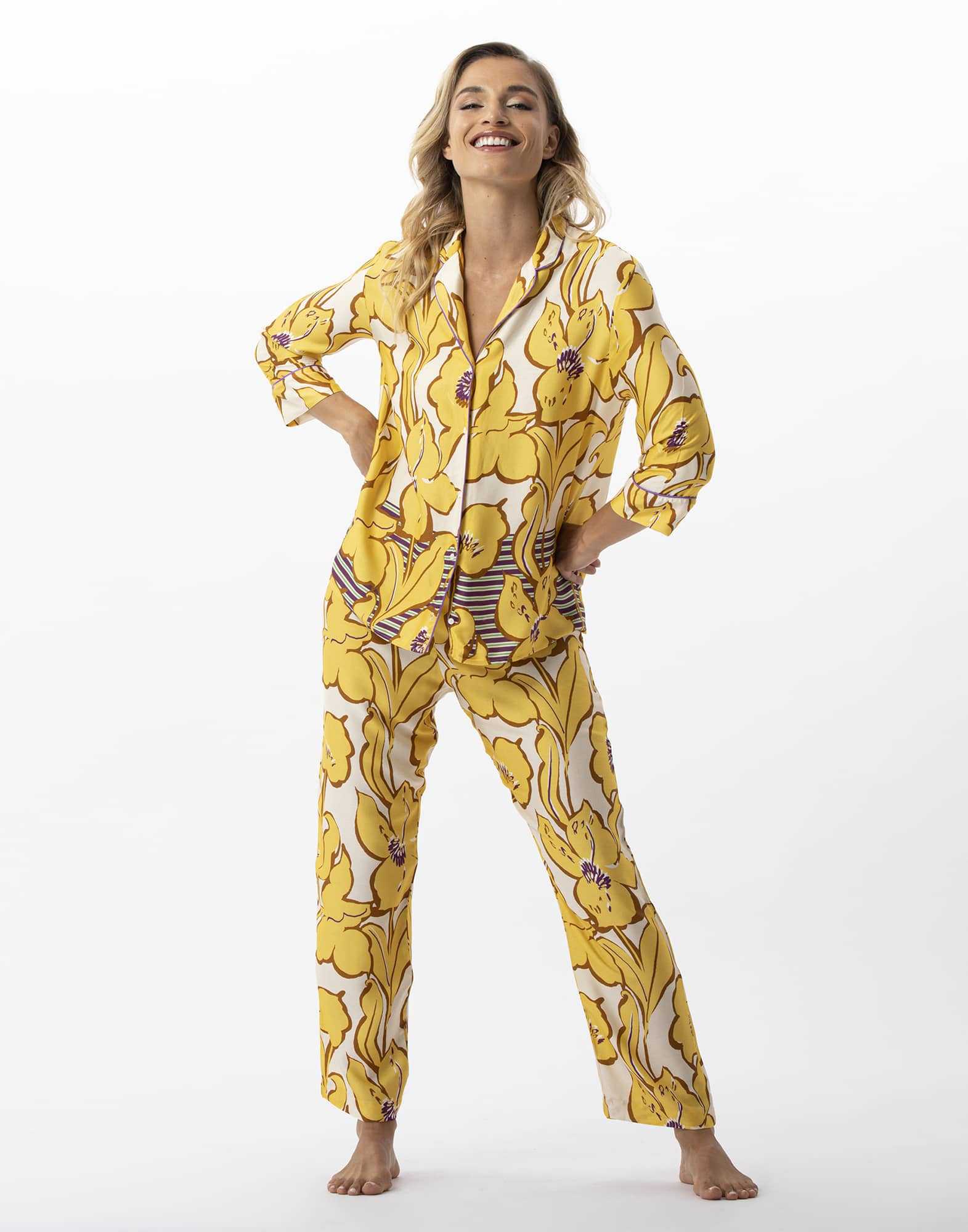 Flower print button-down pyjamas in 100% viscose NÉROLI 706 multico | Lingerie le Chat