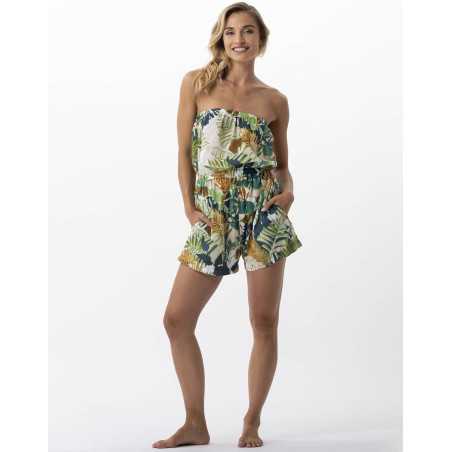 Plant printed romper in 100% cotton PALMERAIE 700 multico | Lingerie le Chat