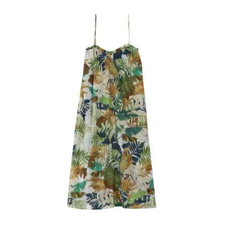 Plant printed long dress in 100% cotton PALMERAIE 741 multico | Lingerie le Chat