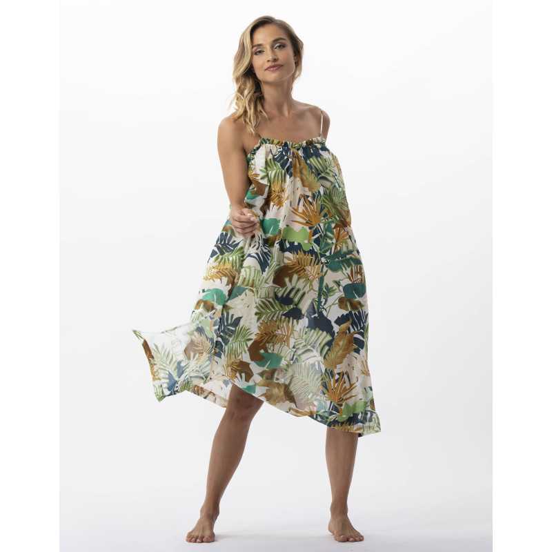 Plant printed long dress in 100% cotton PALMERAIE 741 multico | Lingerie le Chat