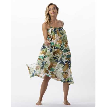 Plant printed long dress in 100% cotton PALMERAIE 741 multico | Lingerie le Chat