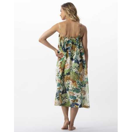 Plant printed long dress in 100% cotton PALMERAIE 741 multico | Lingerie le Chat