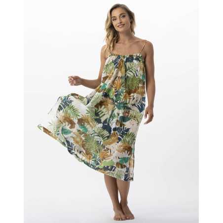 Plant printed long dress in 100% cotton PALMERAIE 741 multico | Lingerie le Chat