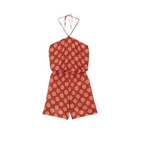 Polka dot printed romper in 100% cotton RIVA 700 pink | Lingerie le Chat