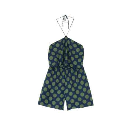 Polka dot printed romper in 100% cotton RIVA 700 vert | Lingerie le Chat