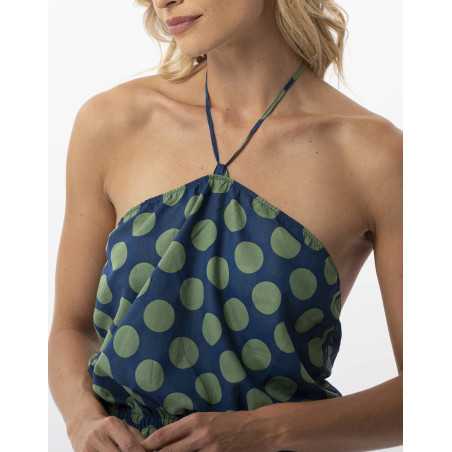 Polka dot printed romper in 100% cotton RIVA 700 vert | Lingerie le Chat