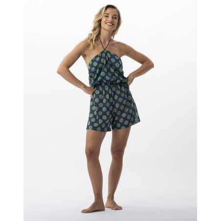 Polka dot printed romper in 100% cotton RIVA 700 vert | Lingerie le Chat