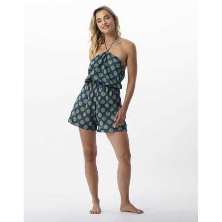 Polka dot printed romper in 100% cotton RIVA 700 vert | Lingerie le Chat