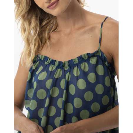 Robe longue imprimée pois en 100% coton RIVA 740 vert  | Lingerie le Chat