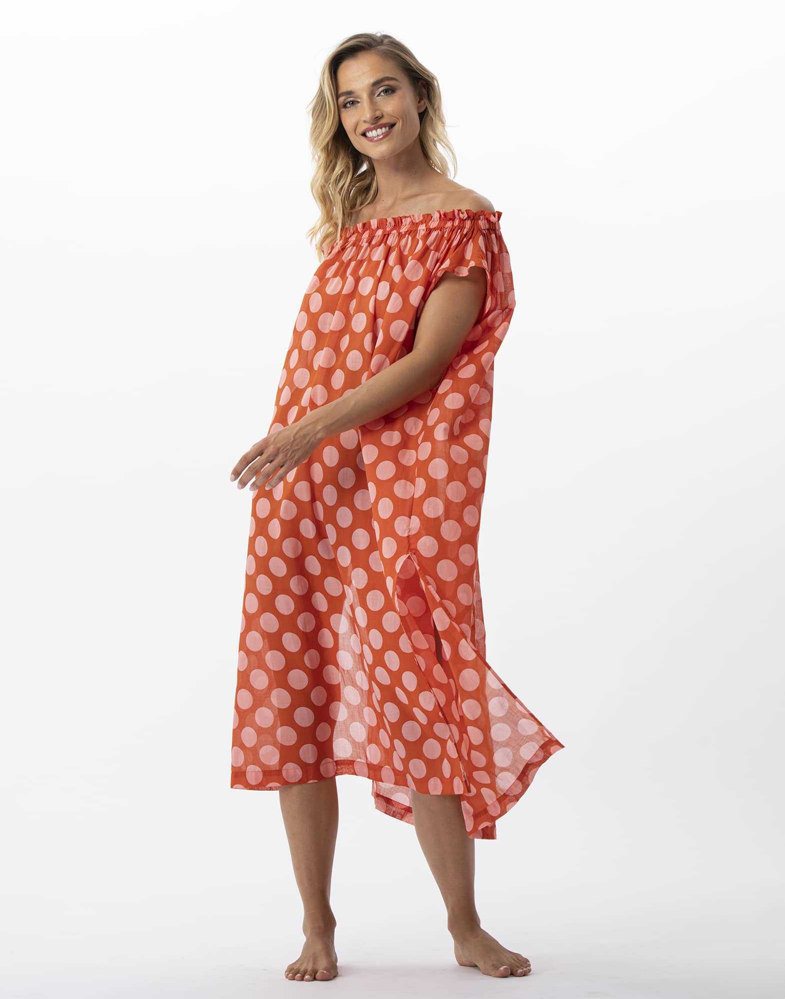 Polka dot printed kaftan in 100% cotton RIVA 741 pink | Lingerie le Chat